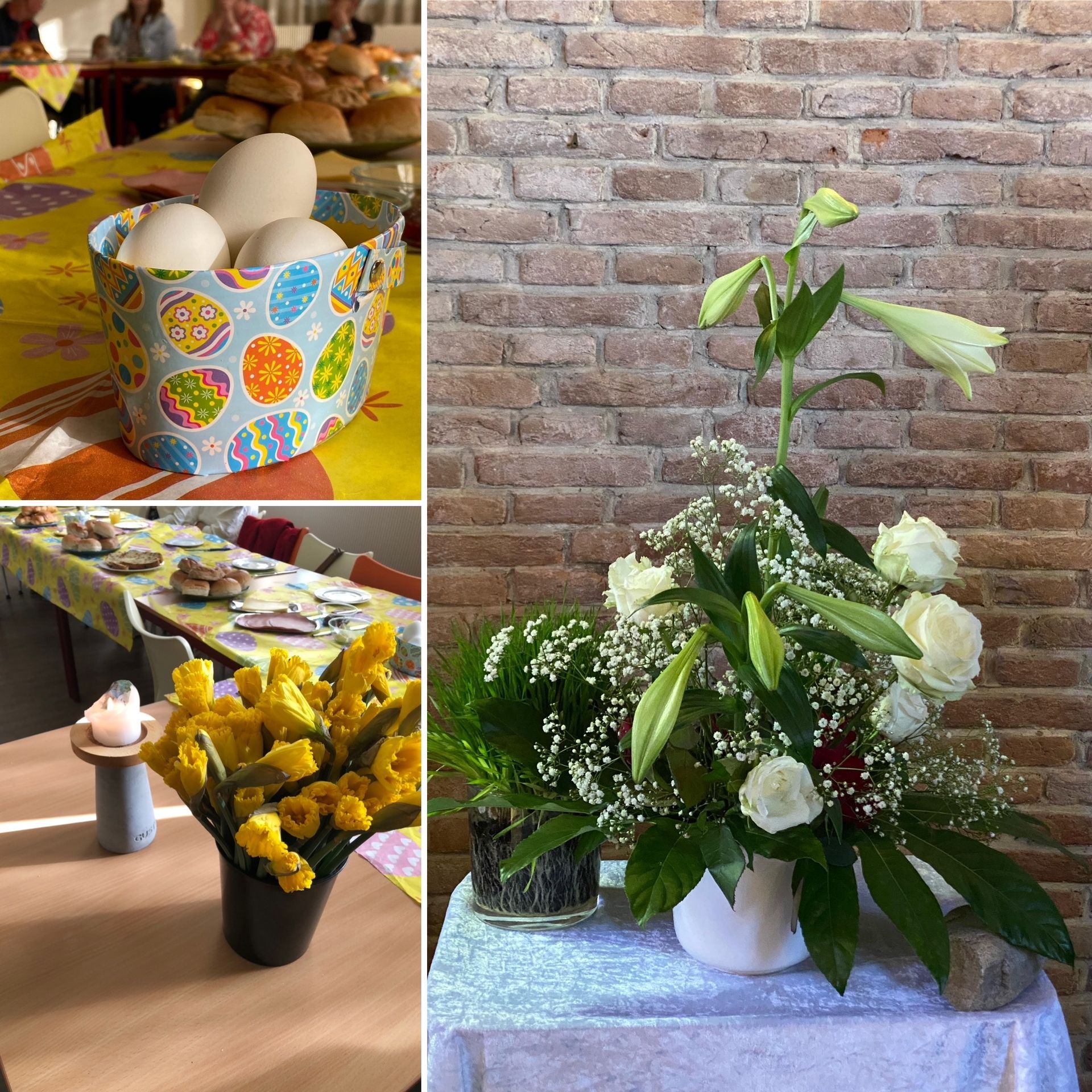 paasontbijt en bloemstuk Pasen 