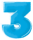 A blue number three on a white background.