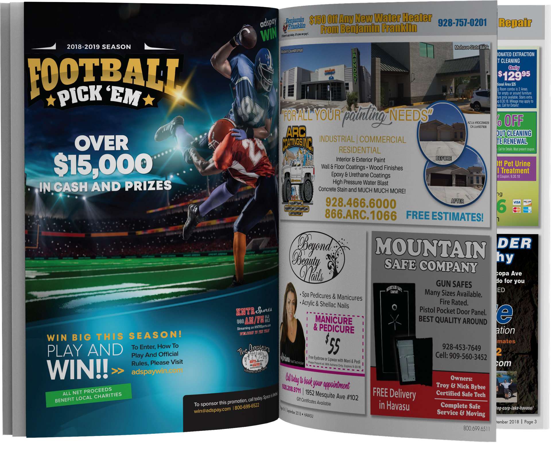 a magazine is open to a page with a football player on it .