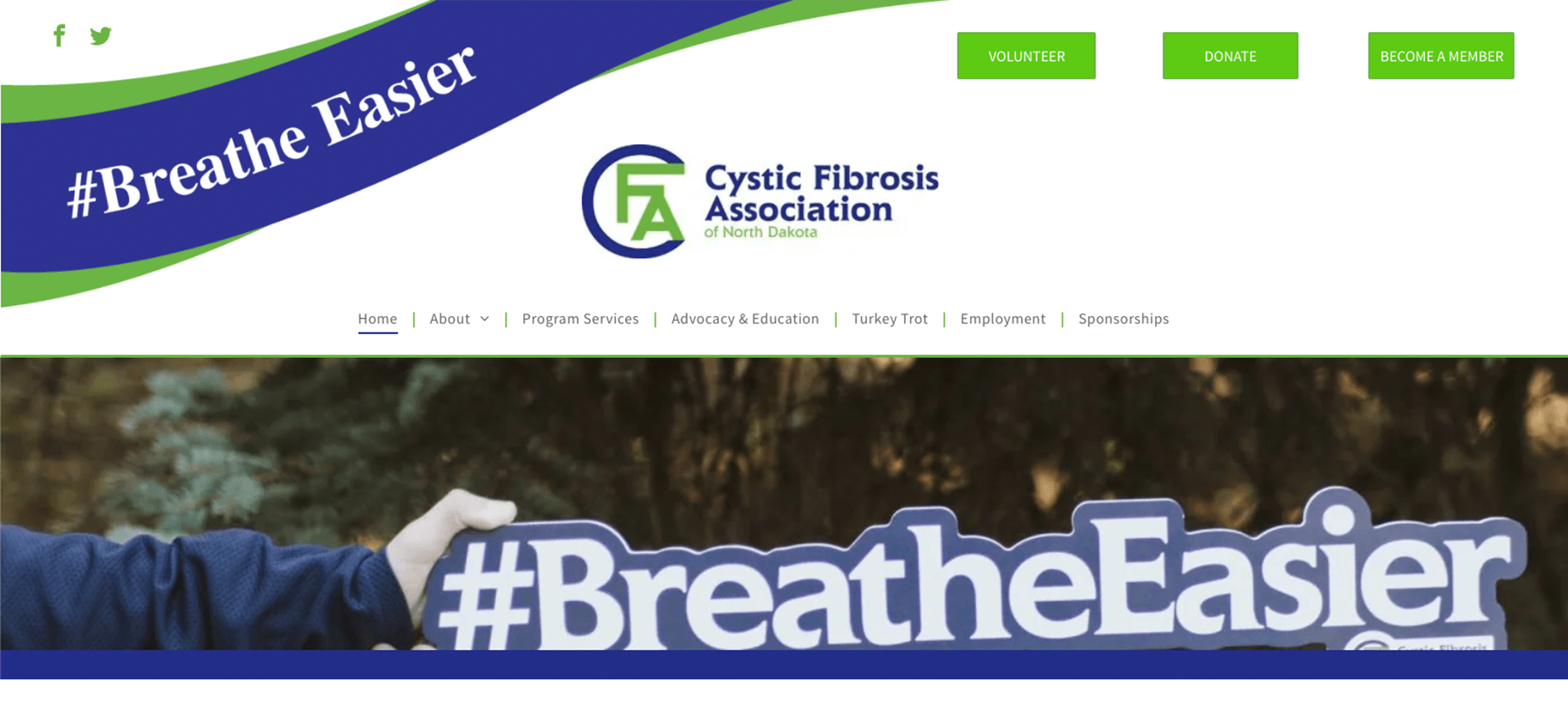 A screenshot of the website for the cystic fibrosis association