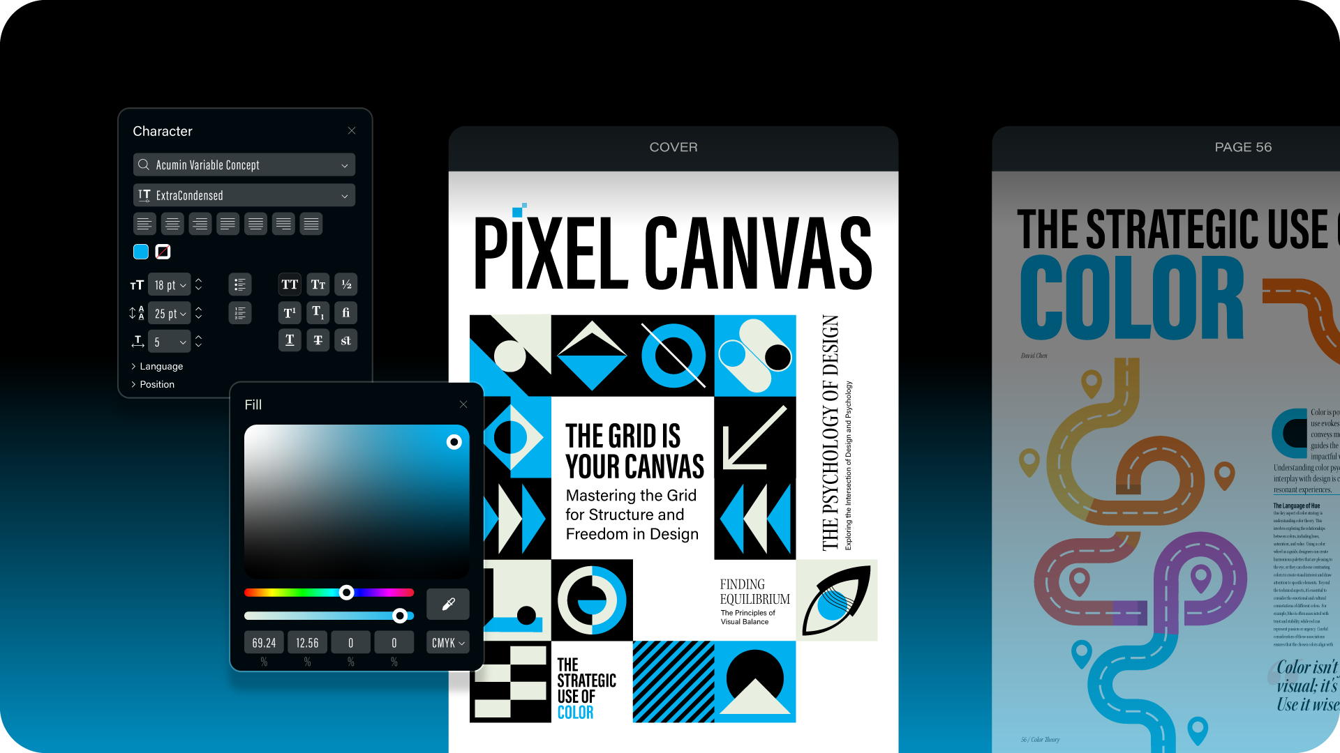 A poster that says pixel canvas the strategic use of color