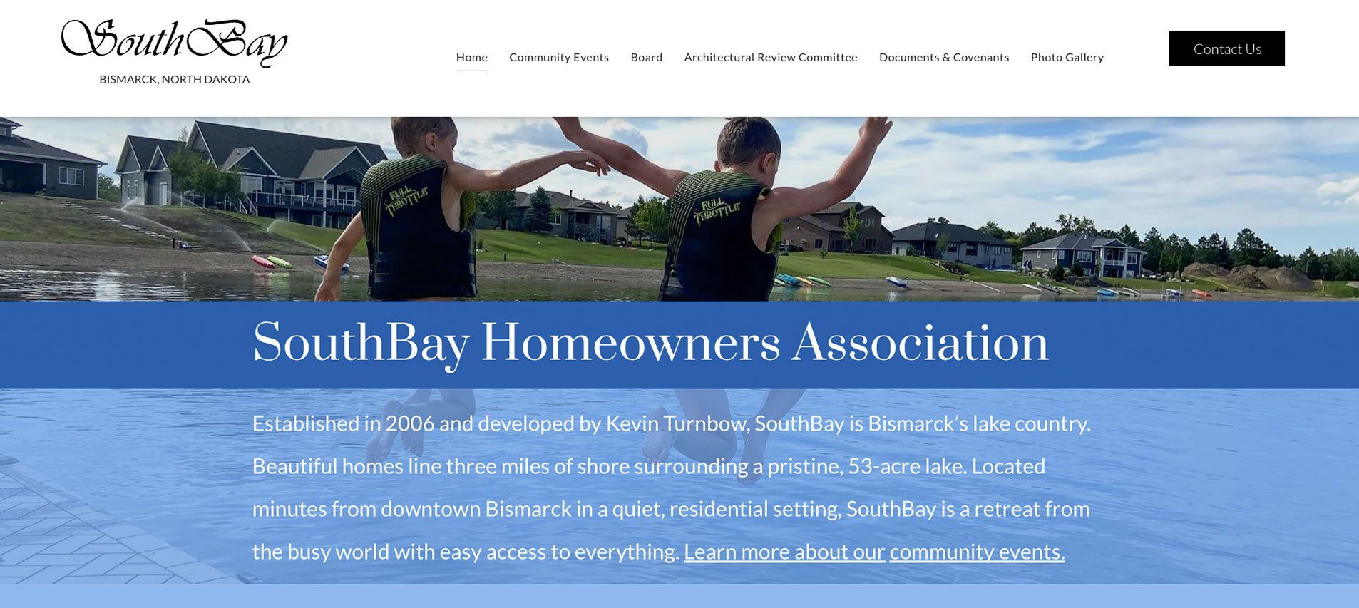 A screenshot of the south bay homeowners association website.