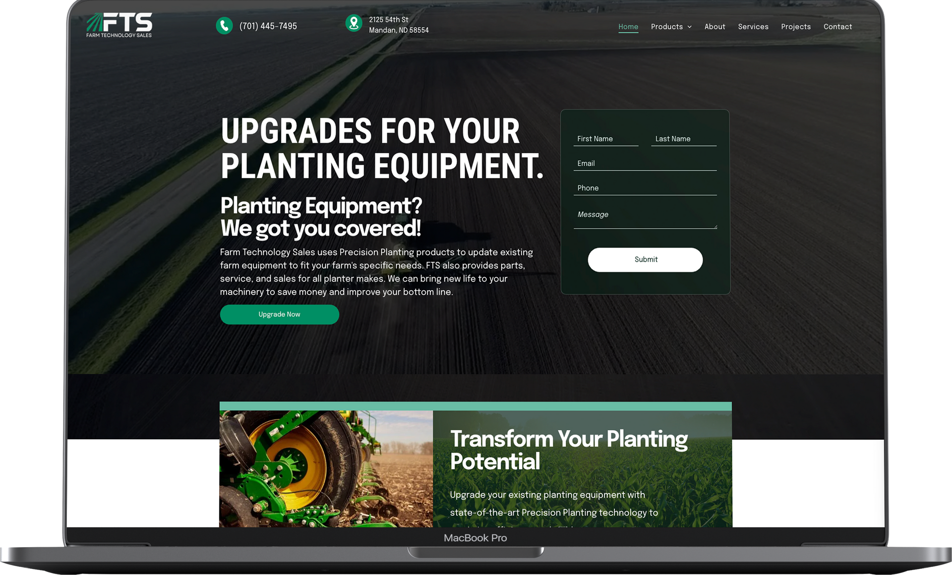 A laptop is open to a website that says upgrades for your planting equipment.