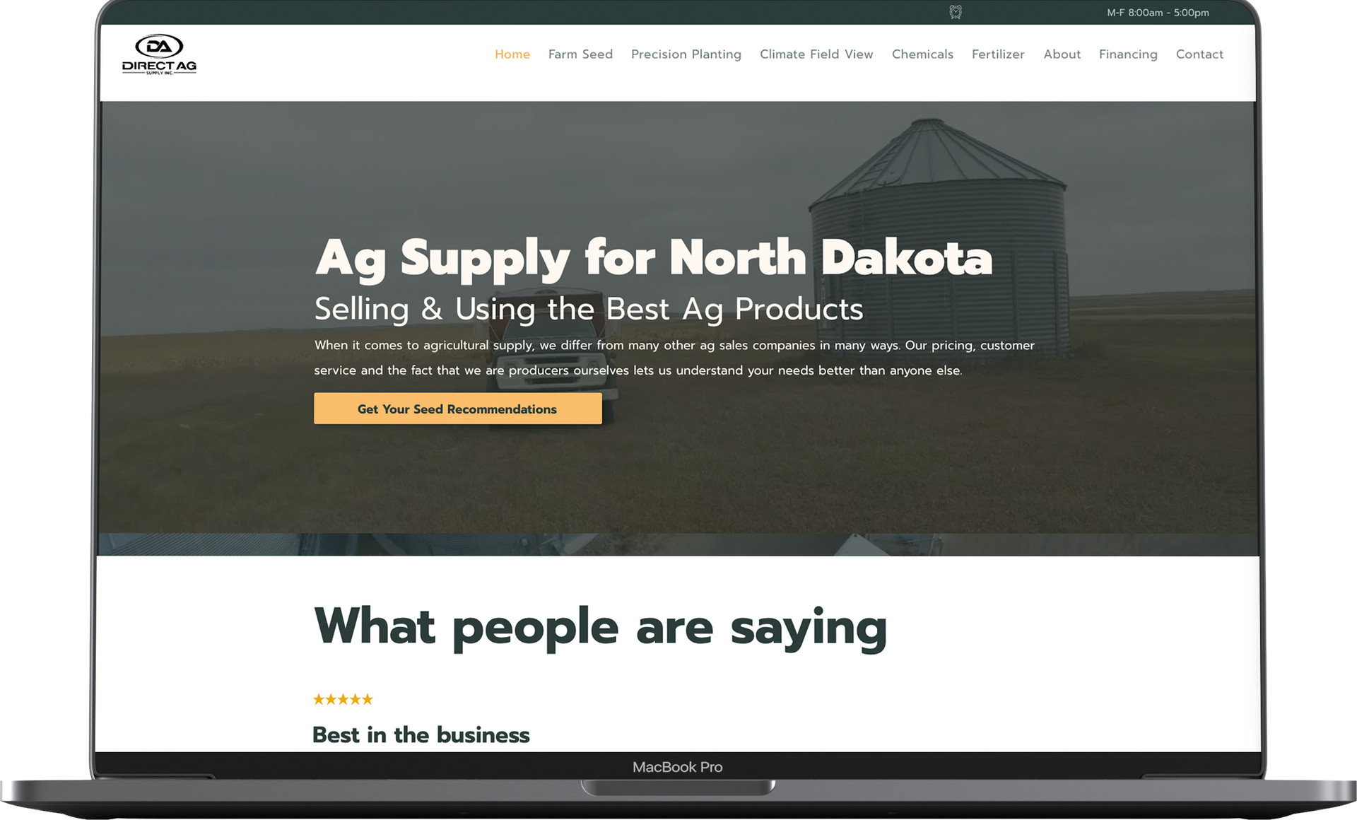 A laptop is open to a website for ag supply for north dakota