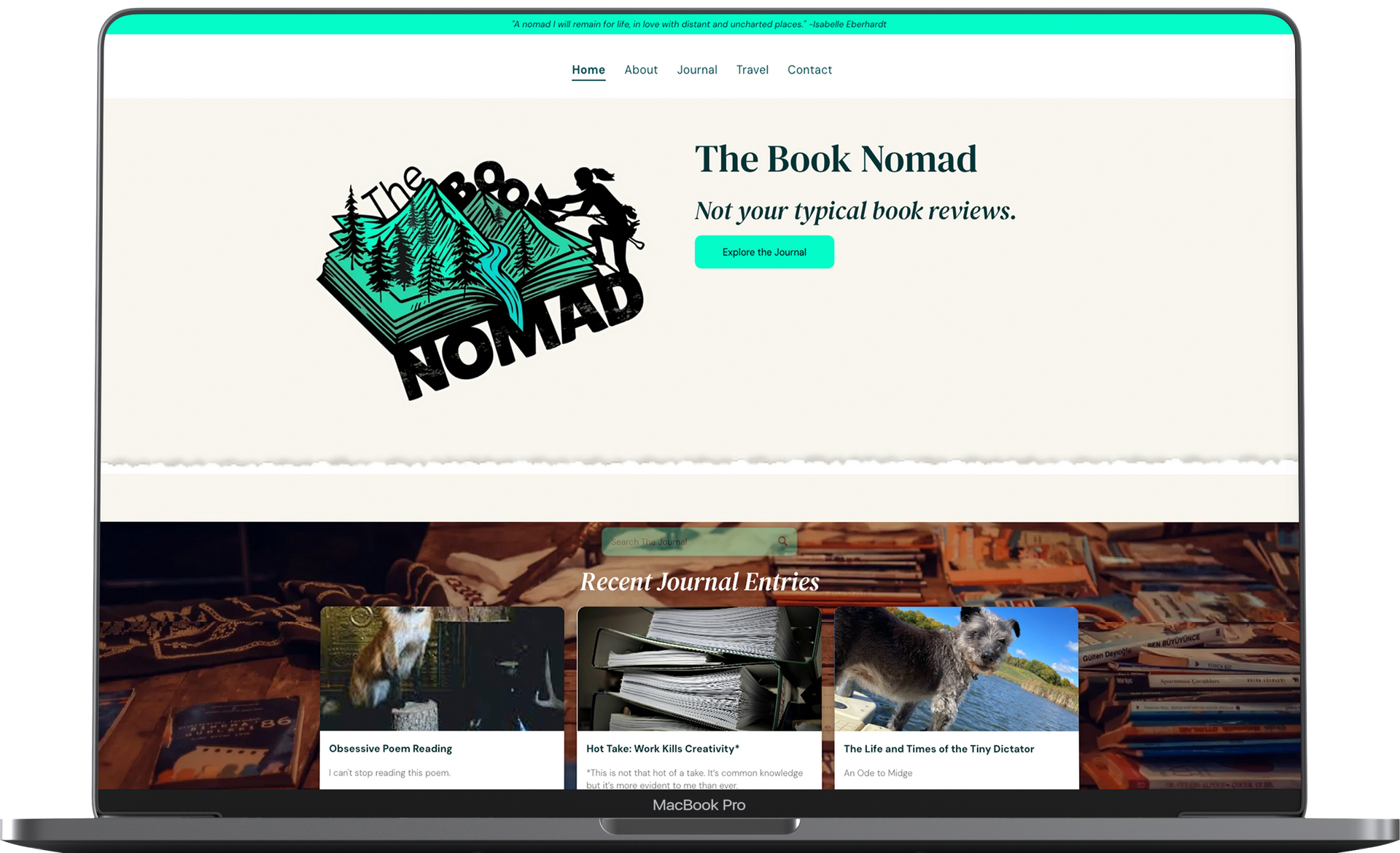 A laptop computer is open to a website called the book nomad.