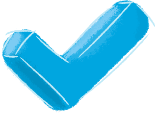 A blue check mark with white lines on a white background