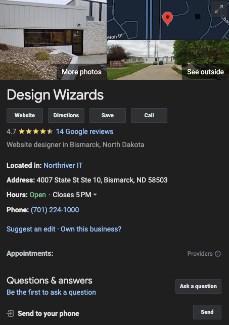 Google My Business listing