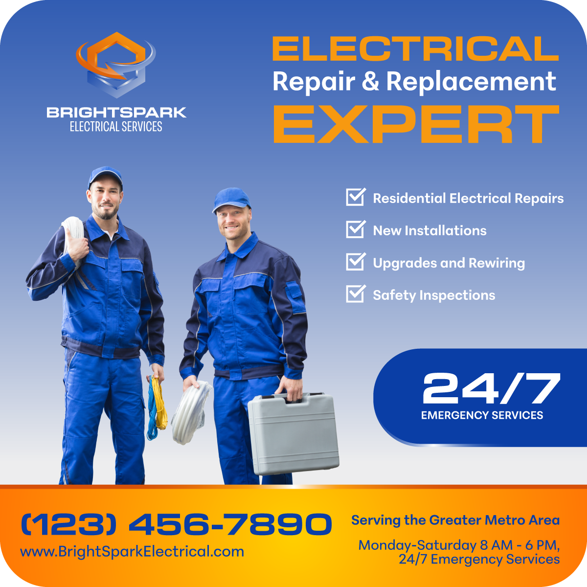 A flyer for an electrical repair and replacement expert