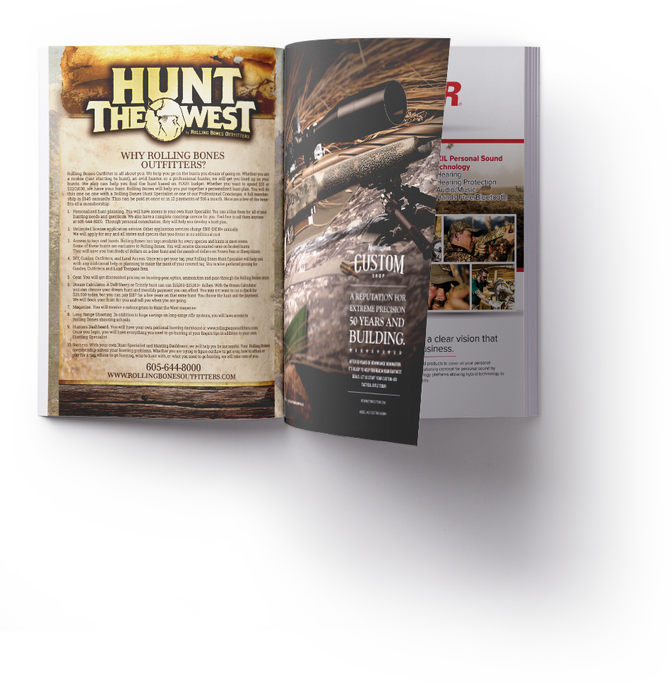 A book is open to a page that says hunt the west