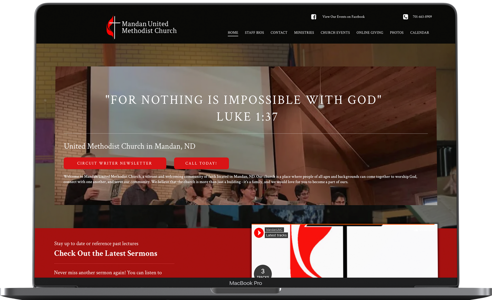 A laptop computer is open to a website that says `` for nothing is impossible with god ''.