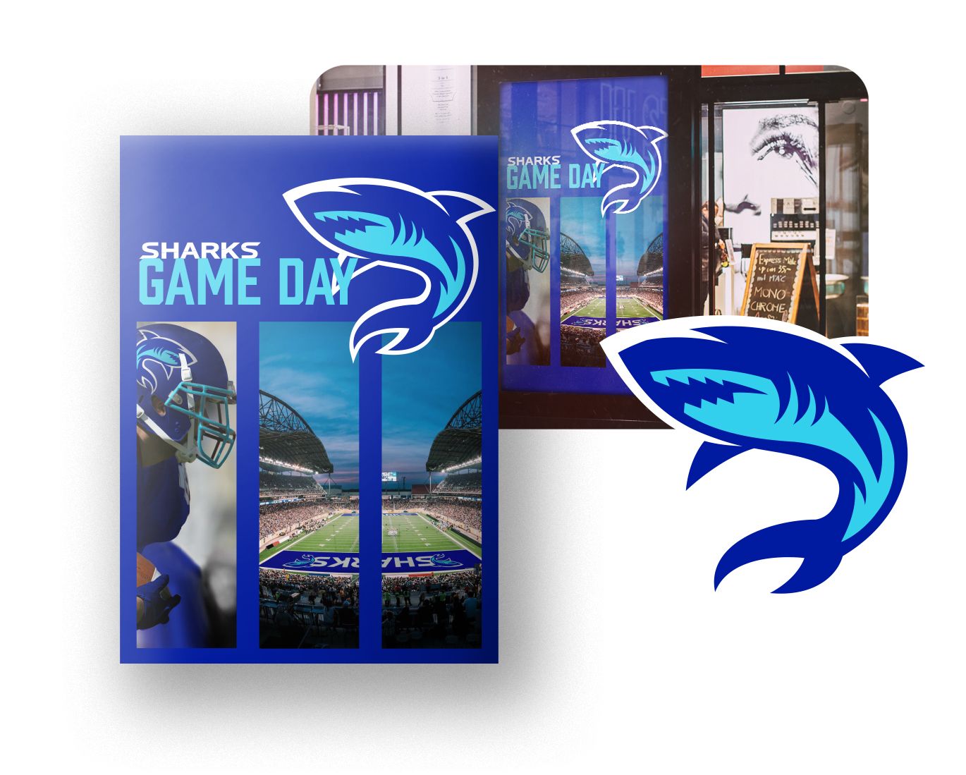 a poster for sharks game day with a shark on it