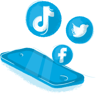 A cell phone with social media icons on it