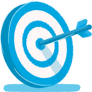 A blue and white target with an arrow in the center.