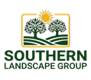 Logo for Southern Landscape Group with two green trees and a yellow sun inside a rectangle above the company name.