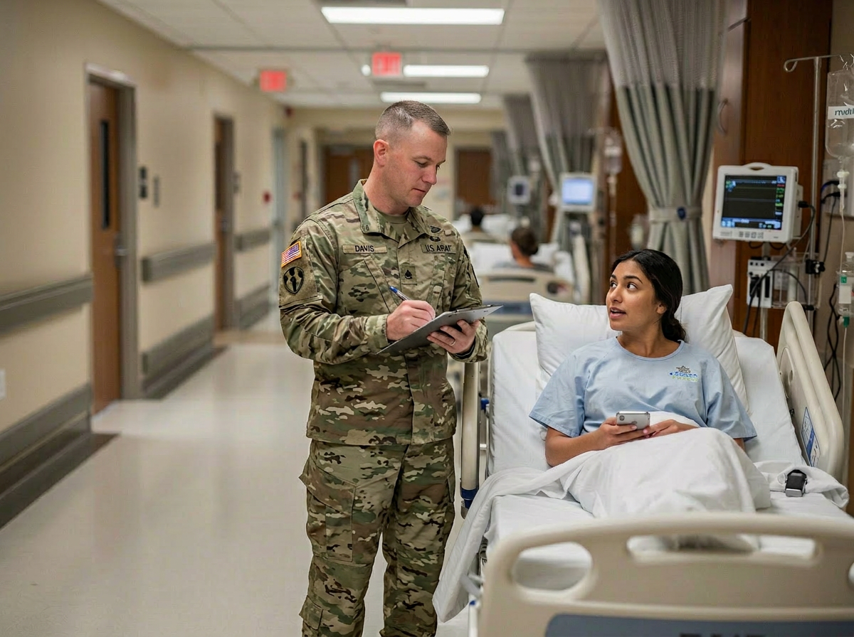 Army nurse caring for veteran