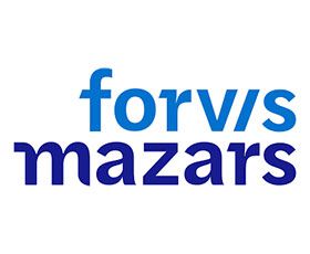 Forvis Mazars logo in blue text on a white background