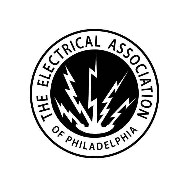 The logo for the electrical association of philadelphia has lightning bolts in a circle.