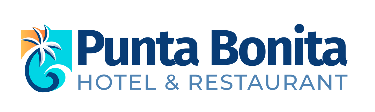 Logotipo del Hotel Bahía Punta Bonita: sol y olas en amarillo y verde azulado. Texto en verde azulado.