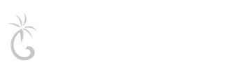 Un logotipo gris estilizado que presenta un diseño en espiral y similar a una palma.