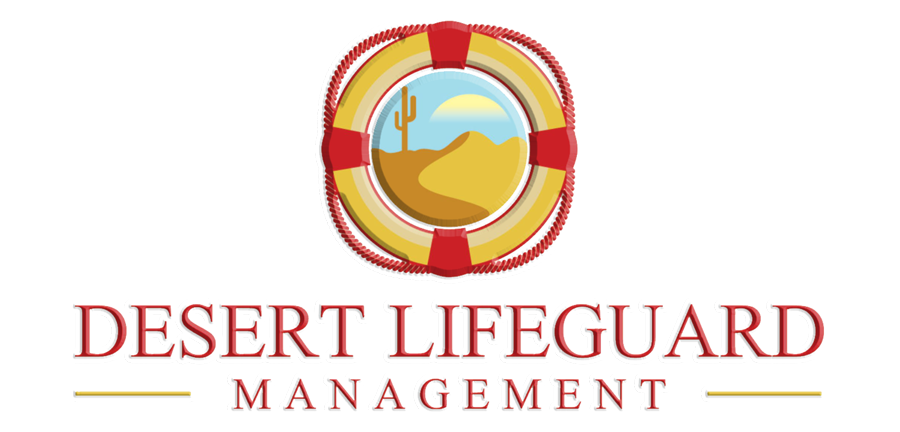 A logo for desert lifeguard management with a life preserver in the middle