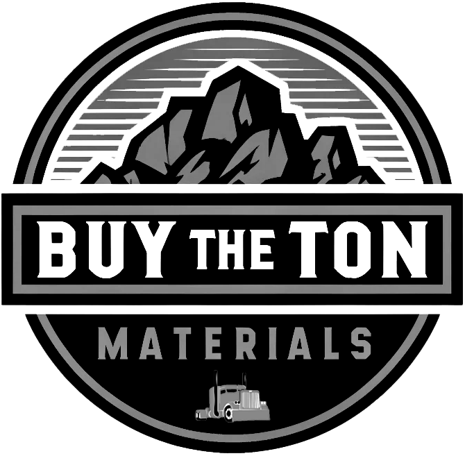 A black and white logo for buy the ton materials.