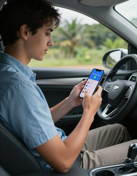 Passageiro conferindo o app dentro do carro