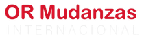 Logotipo de OR Mudanzas Internacional en rojo y gris claro sobre fondo blanco