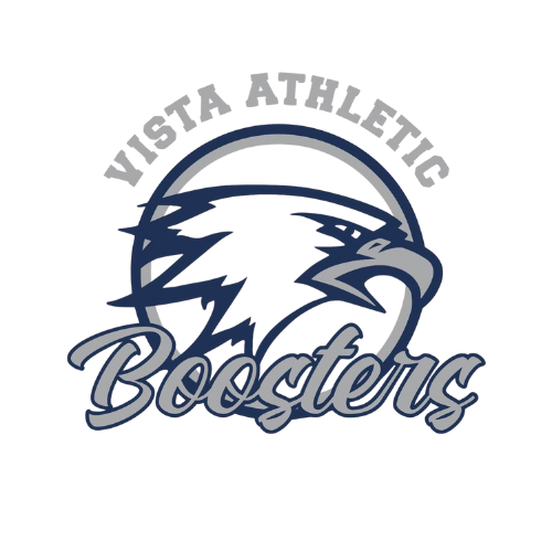 Vista Athletic Boosters logo: an eagle head in a blue circle, with