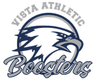 Vista Athletic Boosters logo with eagle graphic. Navy and gray on white background.