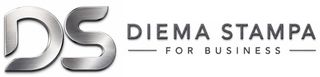 Logo con la scritta “DS DIEMA STAMPA FOR BUSINESS” in grigio metallizzato su sfondo chiaro.