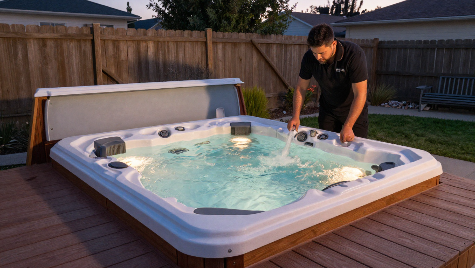 A man is cleaning a swimming pool with a net