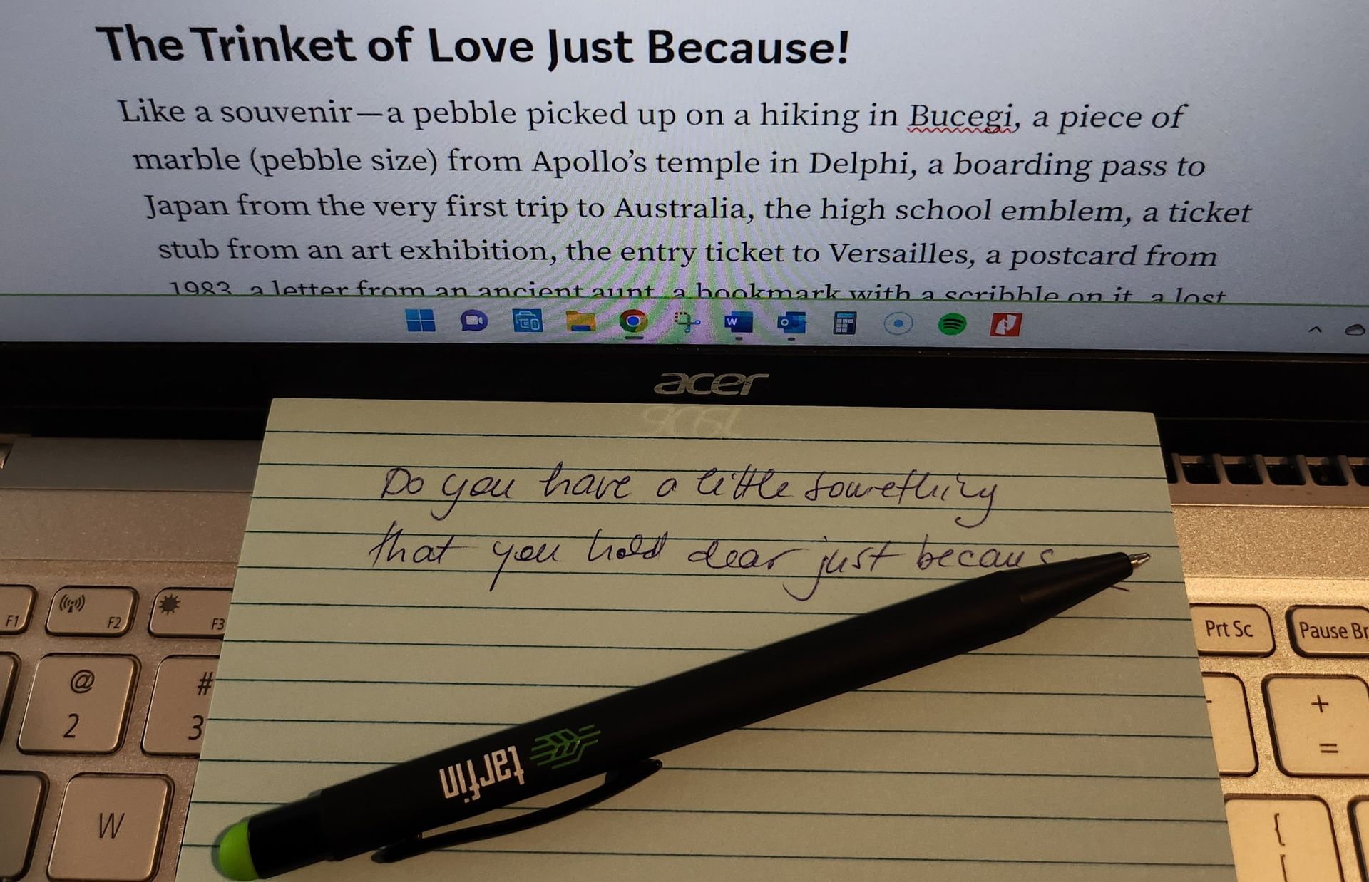 Musings around my box of souvenirs and confession about the power of a pen.