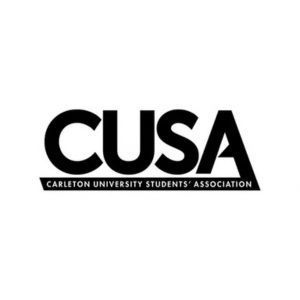 CUSA logo: Bold black text "CUSA" above a thin black rectangle with the text "CARLETON UNIVERSITY STUDENTS' ASSOCIATION".
