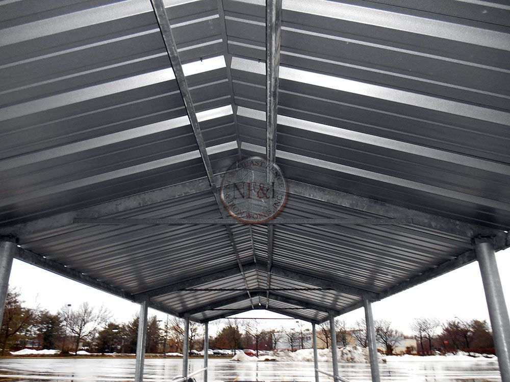 Looking up at the ceiling of a metal structure