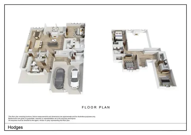 A floor plan of a house with a car in the garage.