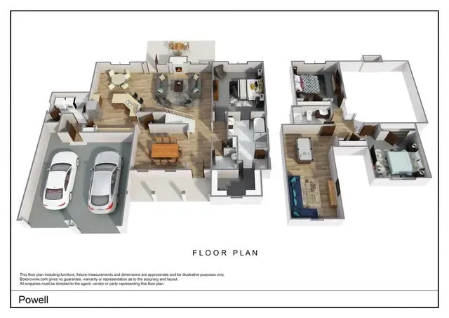 A 3d floor plan of a house by powell