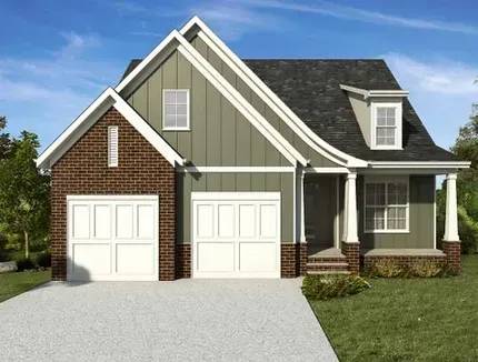 an artist 's impression of a house with a green siding and a brick facade .