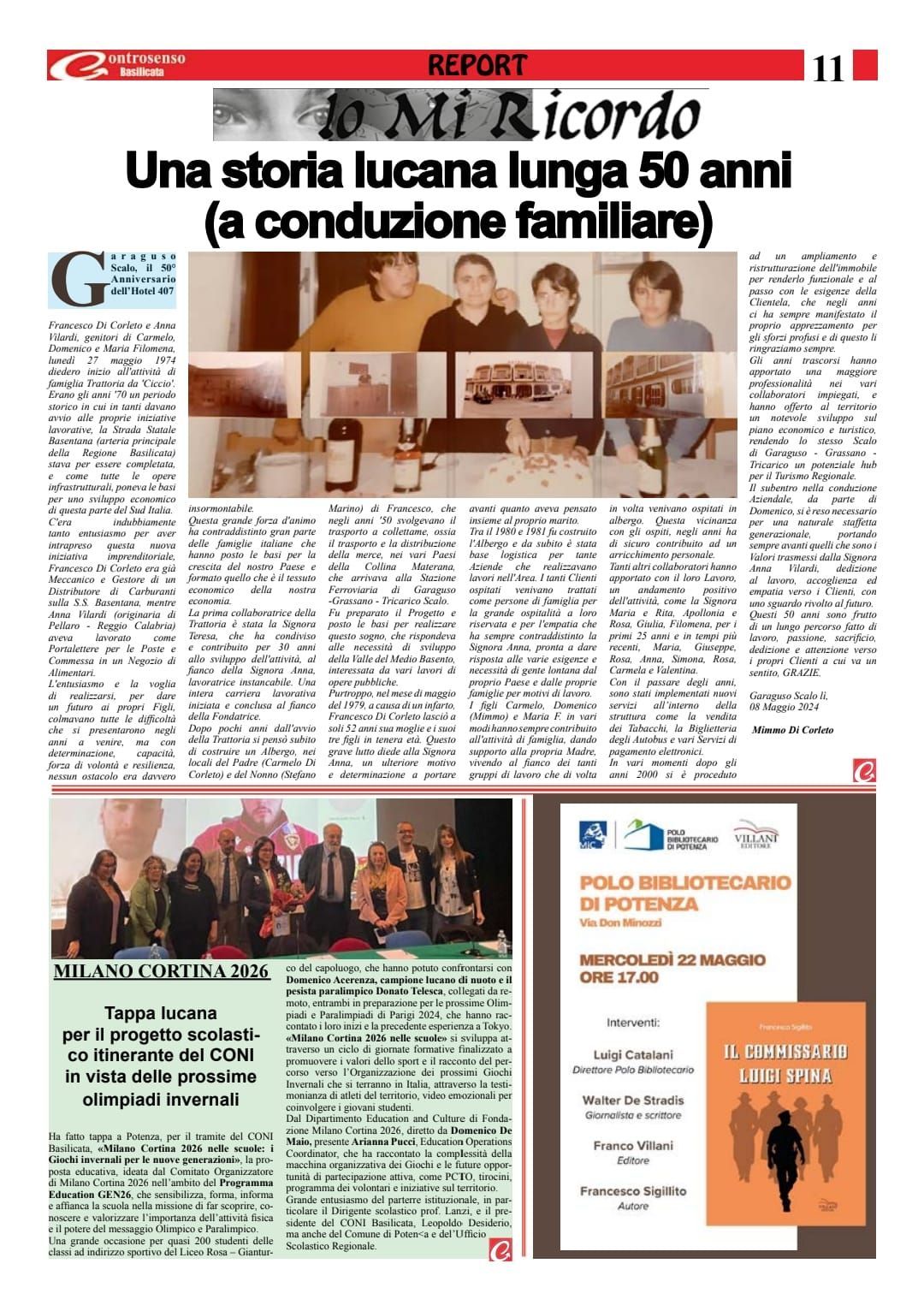 Articolo di giornale su un'azienda familiare lucana, con 50 anni di storia, corredato di foto.