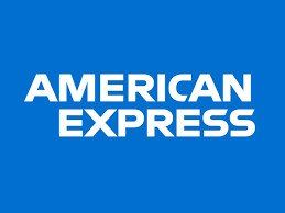 Logo American Express in testo bianco su sfondo blu.