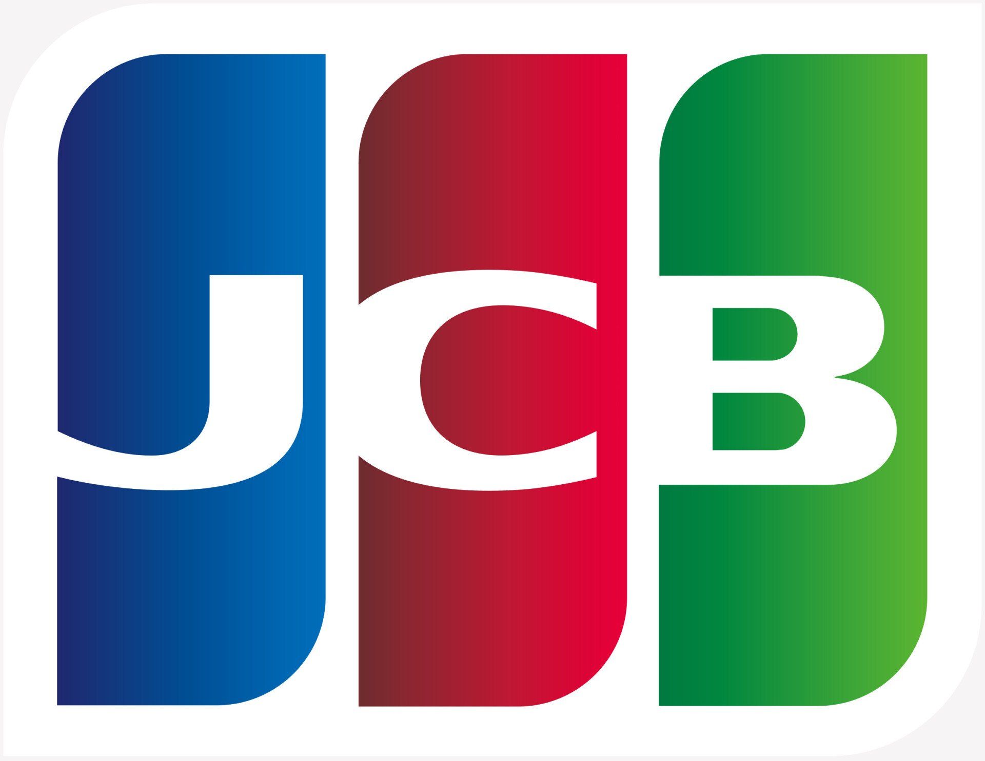 Logo JCB: barre verticali blu, rosse e verdi con le lettere bianche
