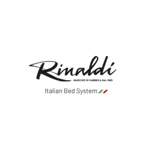Un logo per il sistema letto italiano Rinaldi su uno sfondo bianco