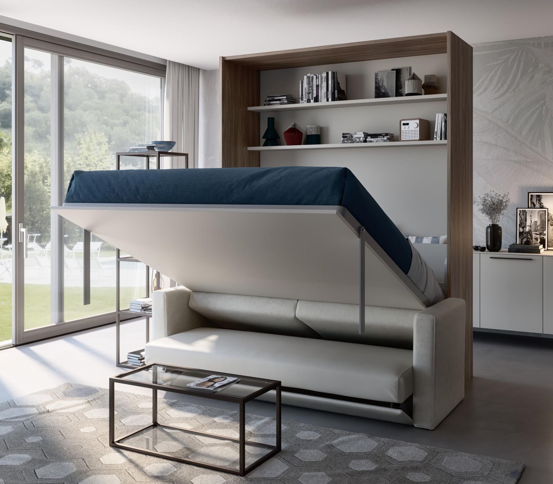 Un divano si trasforma in un letto in un soggiorno