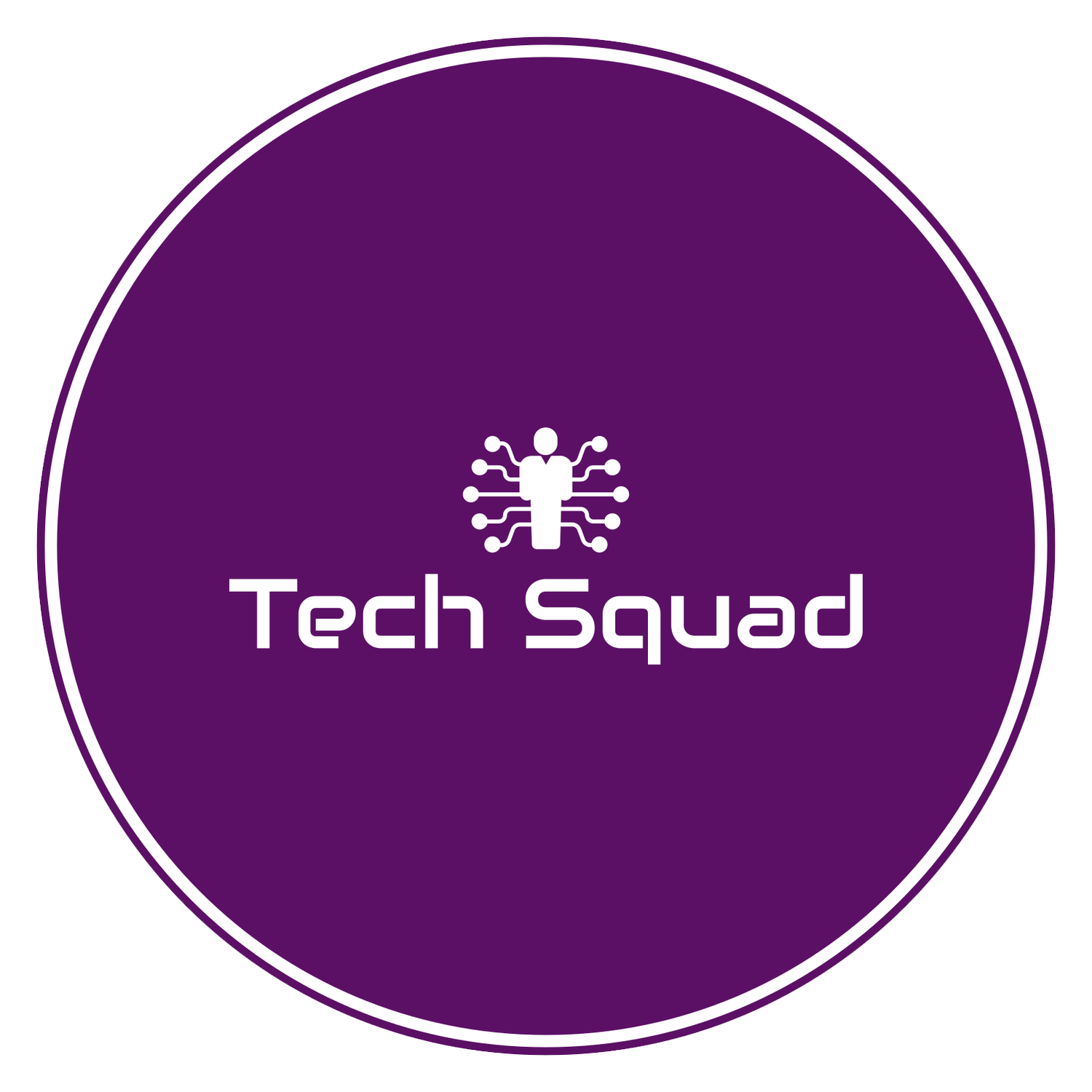 Purple circle with white border and text 