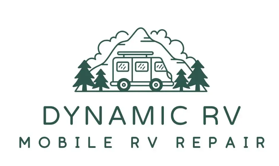 Logo for Dynamic RV Mobile RV Repair with a green RV and pine trees