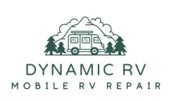 Logo for Dynamic RV Mobile RV Repair with a green RV and pine trees