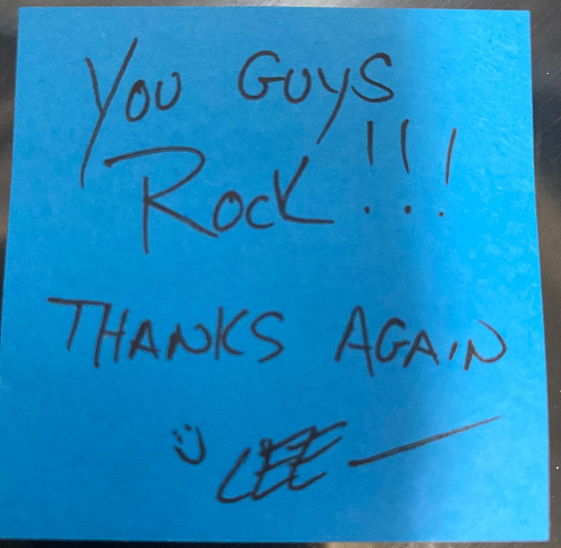 Note from customer