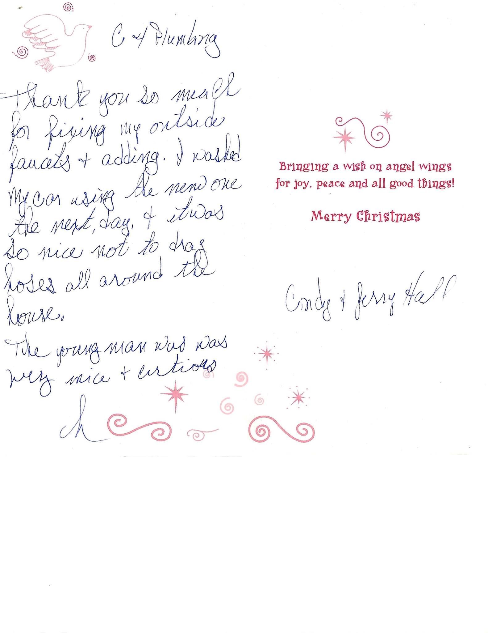 Note from customer