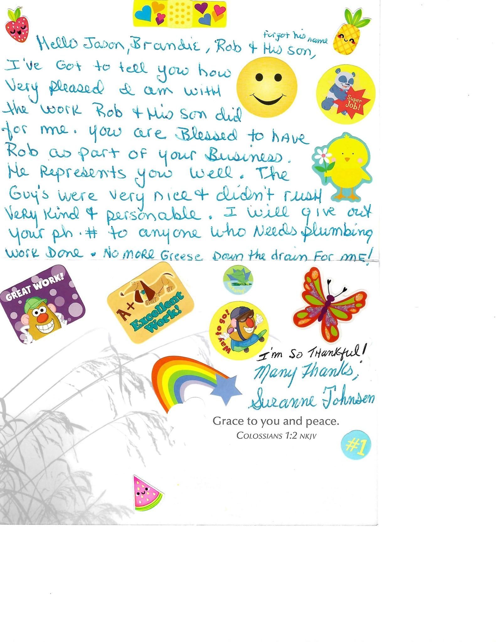 Note from customer