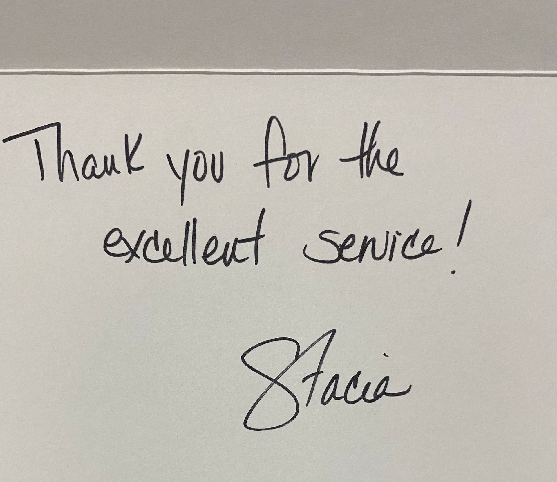 Note from customer