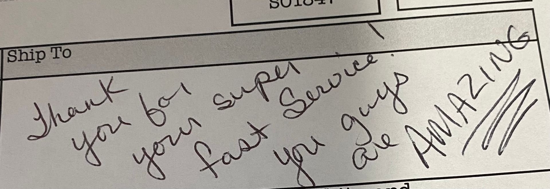 Note from customer